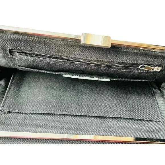 Danier Clutch Purse Genuine Leather Medium Size DarkGrey/Light Grey/White - Picture 7 of 9